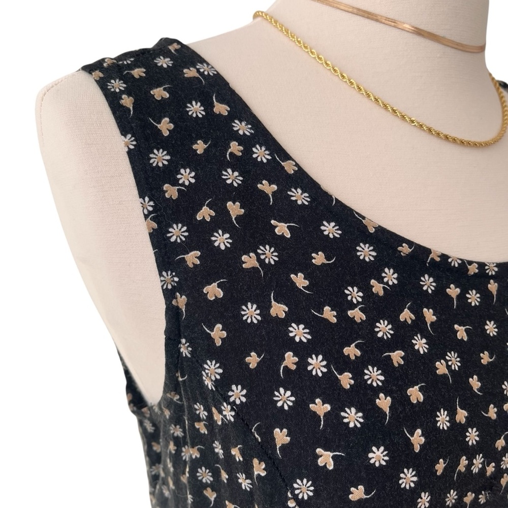 Vintage 80s midi tank dress black shabby chic ditzy floral rayon S - Picture 7 of 14
